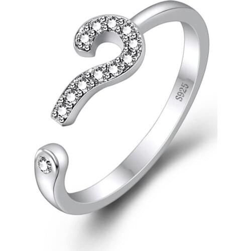 Minimalist Silver Plated Question Mark Ring for Women 2021 Trend Open Zircon Letter Sweet Romantic Wedding Engagement Jewelry