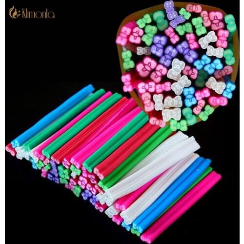50pcs Nail Stickers Soft pottery Canes Bowknot 3D Nail Art Decoration Polymer Clay Rods For Nail DIY Design Beauty