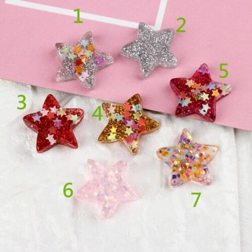 New Arrival Glitter Colorful Bling Cute Star Resin Cabochons 18mm Flatback Kawaii Cameo Craft Girl hair Jewelry Decoration 40pcs