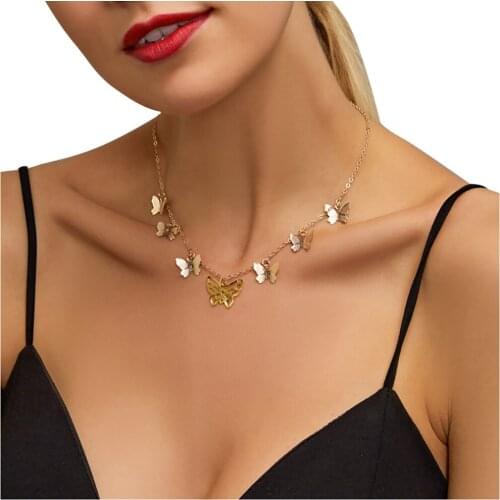 Vintage Bohemian Cute Butterfly Choker Necklace Women Gold Silver Color Clavicle Chain 2021 Fashion Female Chic Chocker Jewelry