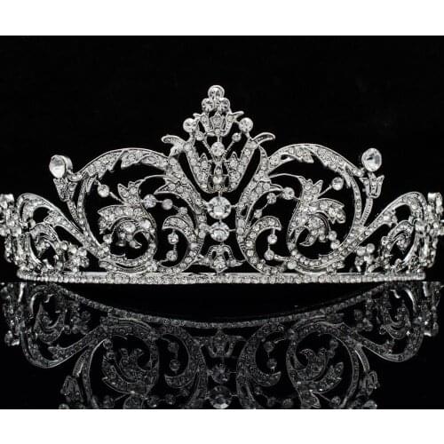 Clear Austrian Crystals Classic Royal Tiara Crown For Bridal Women Wedding Hair Jewelry Accessories XBY158