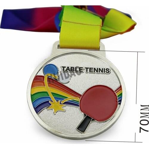 Size 70MM Ping Pong Match Medals Silver Medal Metal Soft Enamel Process Medal Runners-up MEDALS