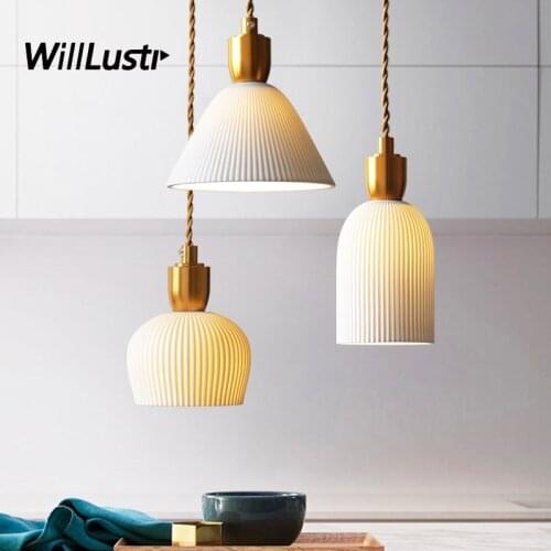 Retro Ceramic LED Pendant Lamp Aluminum Suspension Light Hotel Restaurant Cafe Bar Dining Room Bedroom Nordic Hanging Lighting