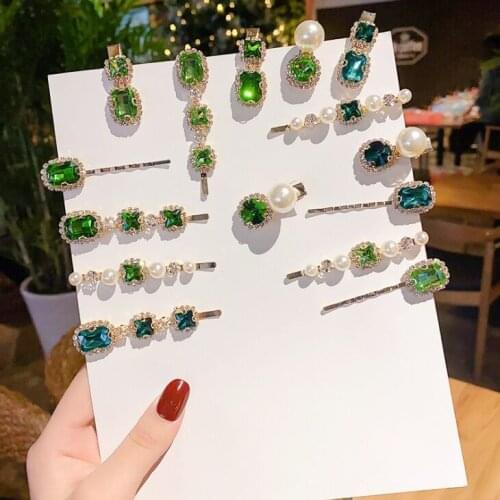 Green stone French style hairpins pearls hairpins headwear accessories fashion jewelry delicate cute Trendy lovely Hairpins