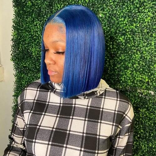 Dark Blue Human Hair Wigs Short Bob Wigs 180% Peruvian Human Hair Wig Blue Lace Frontal Wigs For Woman Blunt Cut Short BOB Wig