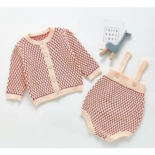 New Autumn Children Baby Girl Long Sleeve Knit Ropmer Kids Baby Girl Clothes Suit Cardigan Coat + Rompers Suit