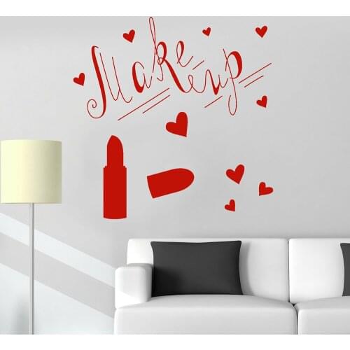Make Up Vinyl Wall Decals Girls Room Lipstick Woman Beauty Salon Wall Stickers Living Room Nordic Home Decoration Creative W121