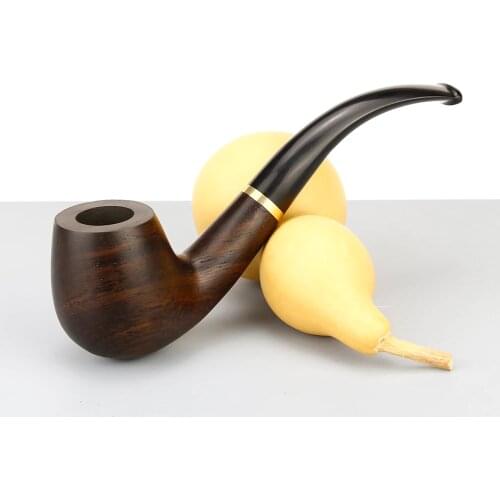 Top Grade 9mm Filter Smoking Pipe Gold Ring Insert Tobacco Pipe Vintage Bent Wooden Pipe Ebony Wood Pipe 10 tools free
