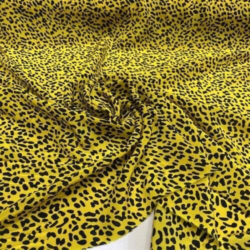 140CM Wide 18MM Leopard Print Yellow Silk Crepe de Chine Fabric for Summer Dress Shirt Cheongsam Suit Pants G044