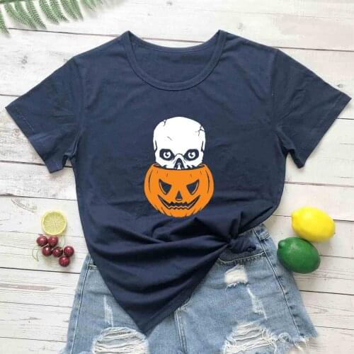 Skull pumpkin graphic women fashion pure cotton unisex grunge tumblr halloween holiday gift t shirt party street horror tee tops