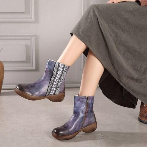 Genuine Leather Boots For Women Ladies Winter Shoes Ankle Woman Shoe Soft Platform Wedges Zip 2019 New Design Free Shipping