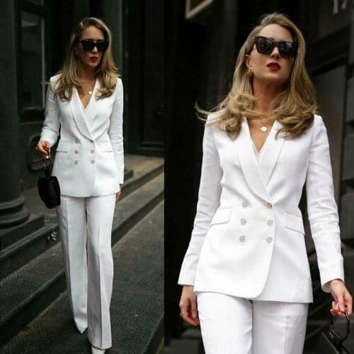 Spring/Autumn White Suits Women Formal Party Evening Mother of the Bride Tuxedos Double Breasted Jacket With Pants Slim Fit 2022