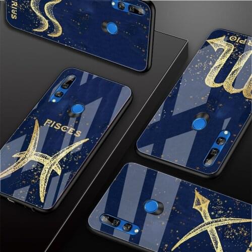 Zodiac Signs Tempered Glass Luxury Phone Case For Huawei honor 8X 9 10i 20i 20Lite 20Pro 30 Pro protection Cover Shell