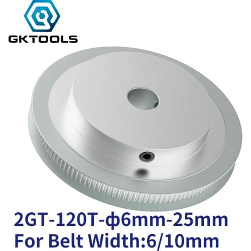 GKTOOLS 120 Teeth 2GT Timing Pulley Bore 6/6.35/8/10/12/14/15/16/19/20/22/25mm GT2 Synchronous belt width 6/10mm 120Teeth 120T