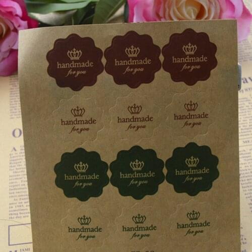 12/120PCS Vintage Flower Round Wave Kraft Paper 'handmade for you' seal Sticker for Handmade Products DIY Multifunctional Gift