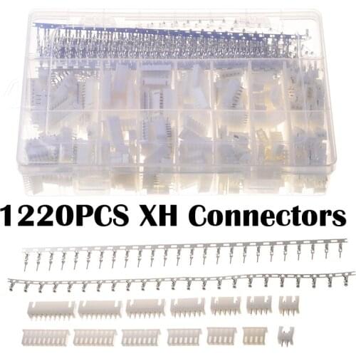 1220PCS Nylon Pin Jumper Housing Crimp Bare Terminals XHPX2-9J with PE Box White 2.54MM XH Male & Female Connectors Kit