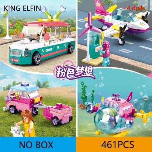 461PCS pink dream 4in1 building block assembly airplane submarine pet concierge car model girl DIY bricks toy set M38-B0921