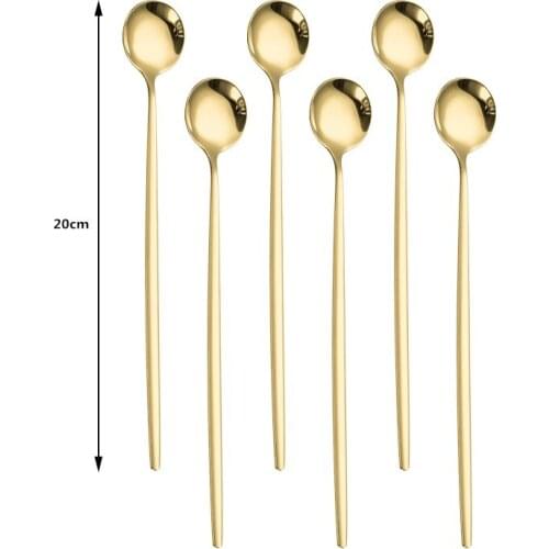 6-piece Gold Long Handle Spoon Flatware Cutlery Set Stainless Steel Mixing Stirring IceSpoon Creative Spoon Coffee Ice Tea Spoon