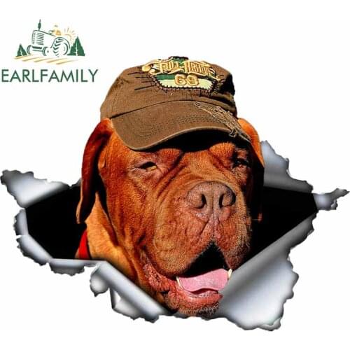 EARLFAMILY Dogue de Bordeaux Car Sticker 3D Torn Metal Original Design Vinyl Car Trunk Bumper Custom Brand Decal Pet Dog Gift