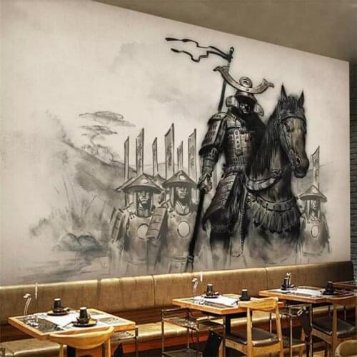 Beibehang New Chinese retro ukiyoe horse horse samurai restaurant tooling wall custom large mural wallpaper papel de parede