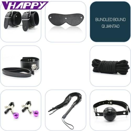 Hot Nipple Clamps Sexy Toys Adult Black and red Suit Gag Handcuffs And Blindfold Beat Cervical Collar Sex Toys VP-BS006033A