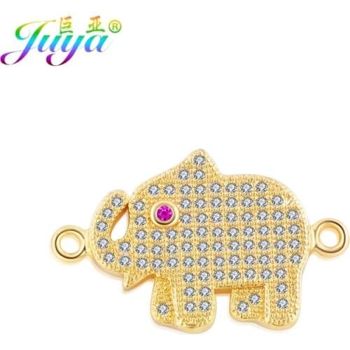 Juya DIY Jewelry Findings Pave Zircon Animal Elephant Charm Connector Accessories For Women Kids Handmade Charms Jewelry Making