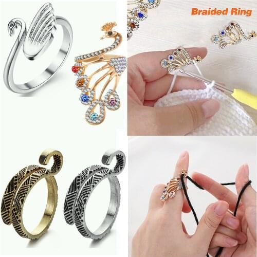 Ring/Peacock/Swan Shape Adjustable Knitting Loop Crochet Knitting Tools Finger Wear Line Needle Thimble Yarn Sewing Accessories