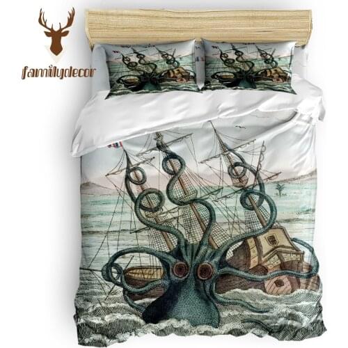 FamilyDecor DHL Free Shipping Sea Octopus Cthulhu Bedding Sets Duvet Set Covers 4 Pcs Comforter Cover Set 4 Piece Bedding Sets