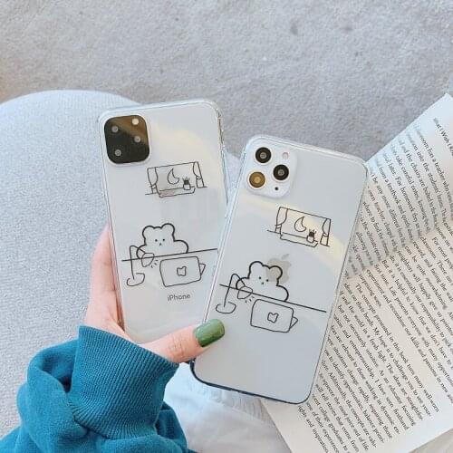 Korea Simple night light bear cute Phone case for iPhone 11 Pro MAX X XR silicone cover for coque iPhone 7 8 6 Plus SE 2020 Case