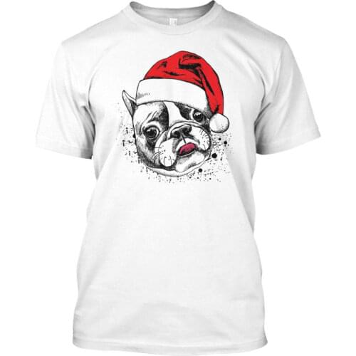 Fashion Round Neck Clothes Cooll French Bulldog In Santa Hat Standard Unisex T-Shirt Summer Tee Shirt