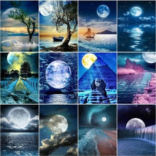 CHENISTORY Frame Picture Painting By Numbers Moon Landscape Modern Wall Art Canvas By Number Diy Kits For Home Decors Artcraft