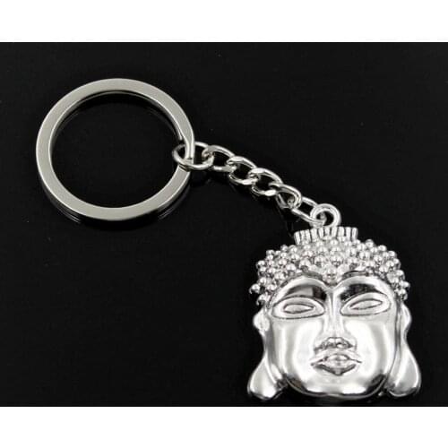 New Fashion Men 30mm Keychain DIY Metal Holder Chain Vintage Buddha Head 40x30mm Silver Color Pendant Gift