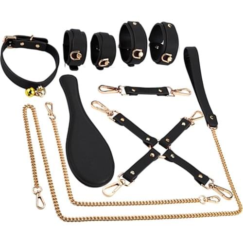 New Bondage Set Sexy BDSM Leather Restraints Sex Toys For Couples Flirting Adult Handcuffs Nipple Clamps Whip Spanking Rope