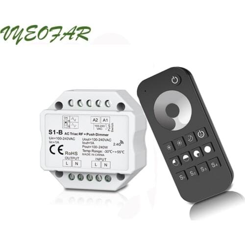 New Led Triac Dimmer Leading Trailing Edge Dimming AC 100V-240V High Voltage Input RF Wireless Remote RT1 Push Dim Switch S1-B