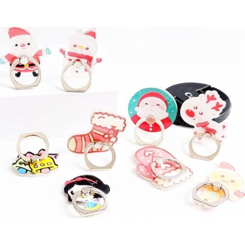 New Universal Metal Finger Ring cute mobile phone holder Stand Rings Cute Cartoon Christmas Socks Snowman Bells Phone Ring