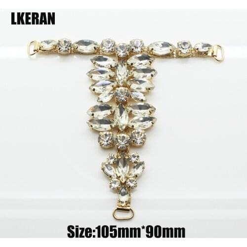 Charm 2pcs 90*105mm fashion Slipper Clear Crystal Chain Metal Rhinestone bikini Connectors buckle DIY Garment sewing accessories