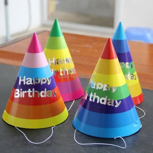 Wholesale 1000pcs/lot creative colorful rainbow color children birthday party paper cap baby birthday party paper caps hat