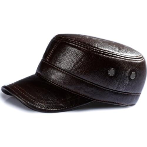 Autumn Winter Leather Visor Hat Mens Genuine Leather Flat Top Cap Middle-aged Elderly Male Thin Leisure Outdoor Warm Caps H6954