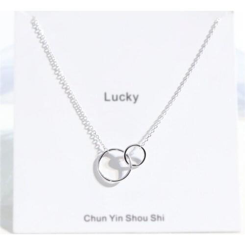 S925 Sterling Silver Double Ring Necklace Indie Aesthetic Multi-layer Necklaces for Women Chain on the Neck Jewelry 2020