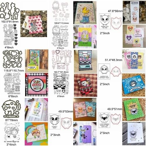 Couple Cute Animals Pig Owl Penguin Human Letter House Heart Metal Cuting Dies Match Clear Silicone Stamps Scrapbooki Cards Hot