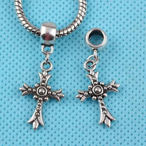 Dangle Small Dots Cross Charms Pendant For Jewelry Making Fashion Findings Vintage Slver Accessories Handcraft DIY 10PCS W102