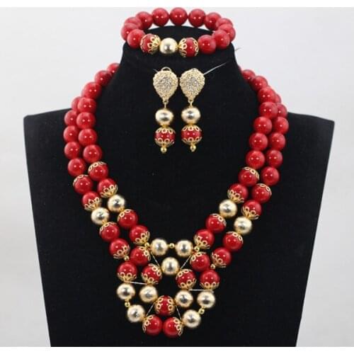 Christmas Gift Newest Design Red Coral Beads Jewelry sets African Wedding Bridal Beads Necklace Jewelry Set Free Shipping CJ843