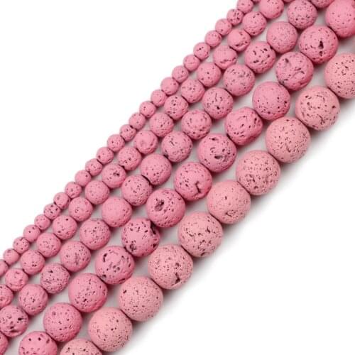 JHNBY Rose Pink Rubber Paint Lava Natural Stone 4/6/8/10/12MM Spacer Round Loose beads for Jewelry making DIY bracelets Findings