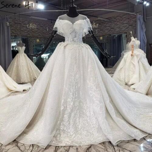 Ivory Short Sleeves High-end Sparkle Wedding Dresses 2020 Dubai Beading Tassel Bridal Gowns HX0192 Custom Made