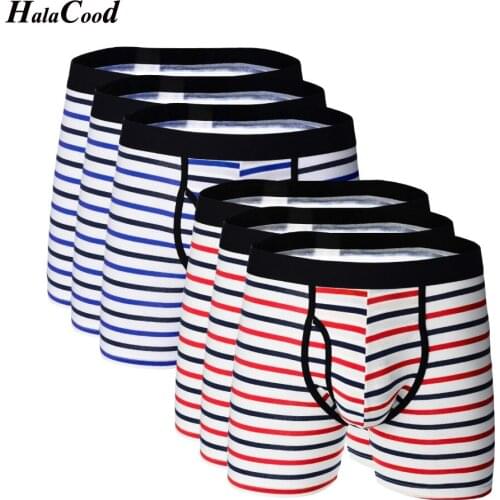 6Pcs/lot Underwear Mens Long Boxer Underpants Color Cotton Knickers Shorts Sexy Boxershorts Male Breathable Panties EU Plus Size
