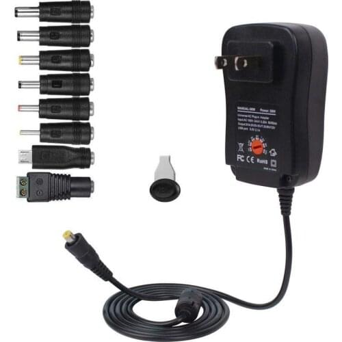 30W Universal AC/DC Adapter Switching Power Supply with 8 Selectable Adapter Tips & Micro USB Plug, for 3V to 12V LED Camera