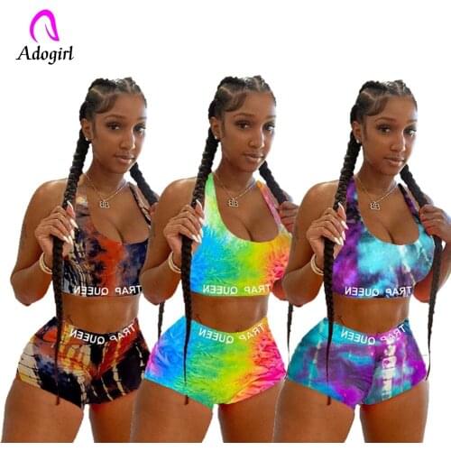 Tie Dye Women Two Piece Set Summer Casual Crop Top and Biker Shorts Sports Wear Sexy Sleeveless Tank Top Plus Shorts Suit S-2xl