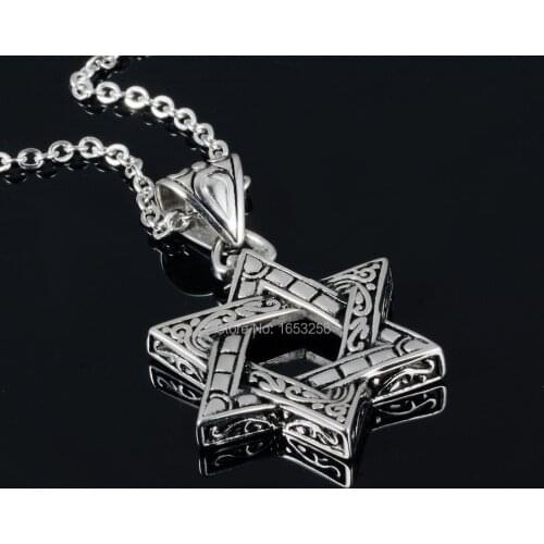 Vintage Biker 316L Stainless Steel Jewish Star of David Style Stainless Steel Mens Pendant Judaica Israel 3MM 20'' oval chain