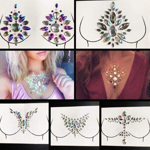 Bright Rhinestone Sticke For Princess Cosmetic Party Shining Diamond Chest Tattoo Sticker Jewels Nipple Temporary Women Fashion