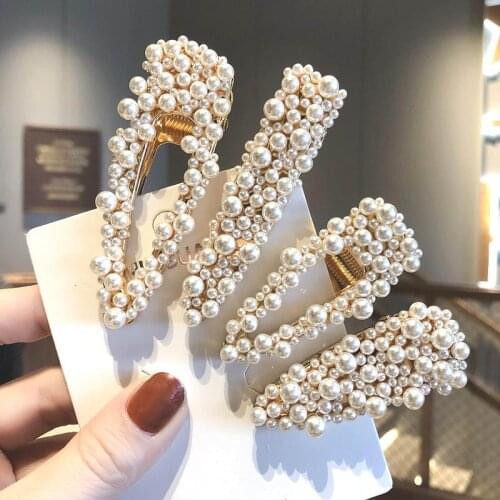 2019 Women New Fashion Hollow Heart Imitation Pearl Hair Clips Hairpins for Women Geometric Waterdrop Hairgrip Hair Accessories